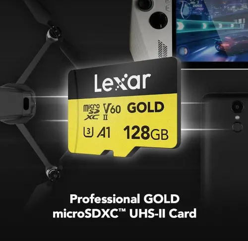 КАРТА ПАМЕТ ЗАЛАТНО micro SDXC 128GB 280/100MB/s UHS-II,A1,V60,U3 LEXAR - image 1