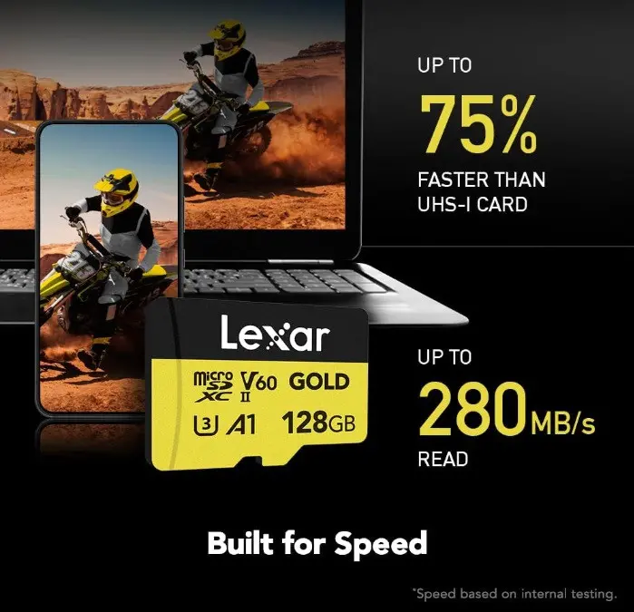 КАРТА ПАМЕТ ЗАЛАТНО micro SDXC 128GB 280/100MB/s UHS-II,A1,V60,U3 LEXAR - image 2