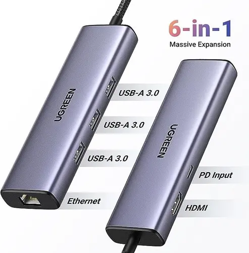 ΠΟΛΥΛΕΙΤΟΥΡΓΙΚΟΣ ΑΝΤΑΠΤΟΡΑΣ 6in1 HDMI/USB/RJ45+PD CM512 UGREEN - 1