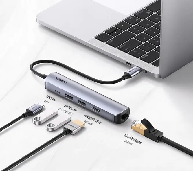 МУЛТИФУНКЦИОНАЛЕН АДАПТЕР 5in1 HDMI 4K-60Hz/RJ45 CM418 UGREEN