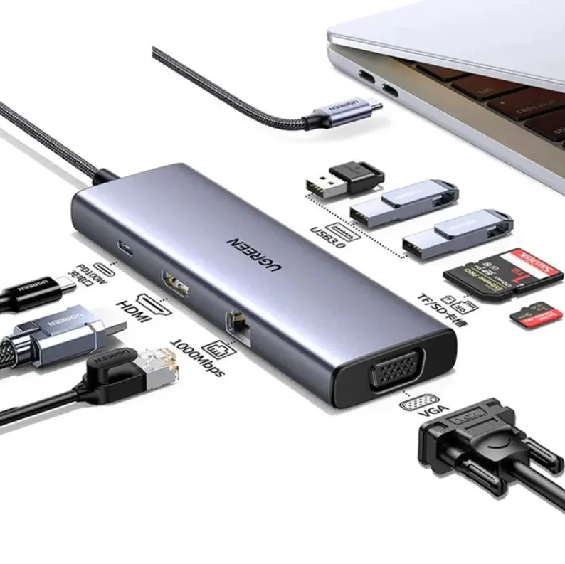 МУЛТИФУНКЦИОНАЛЕН АДАПТЕР 9in1 HDMI/VGA/RJ45/SD CM498 UGREEN