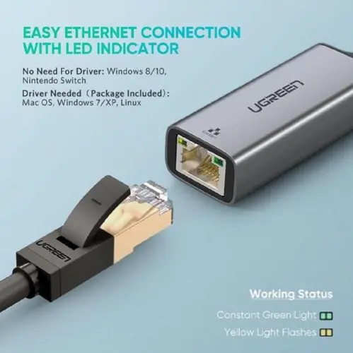 ИНТЕРНЕТ АДАПТЕР USB A/RJ45 CM209 UGREEN - МЕТАЛ - image 4