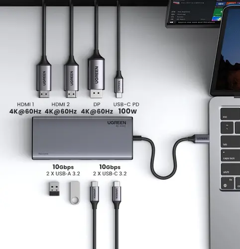 МУЛТИФУНКЦИОНАЛЕН АДАПТЕР 8in1 HDMI/DP/100WPD CM639 UGREEN