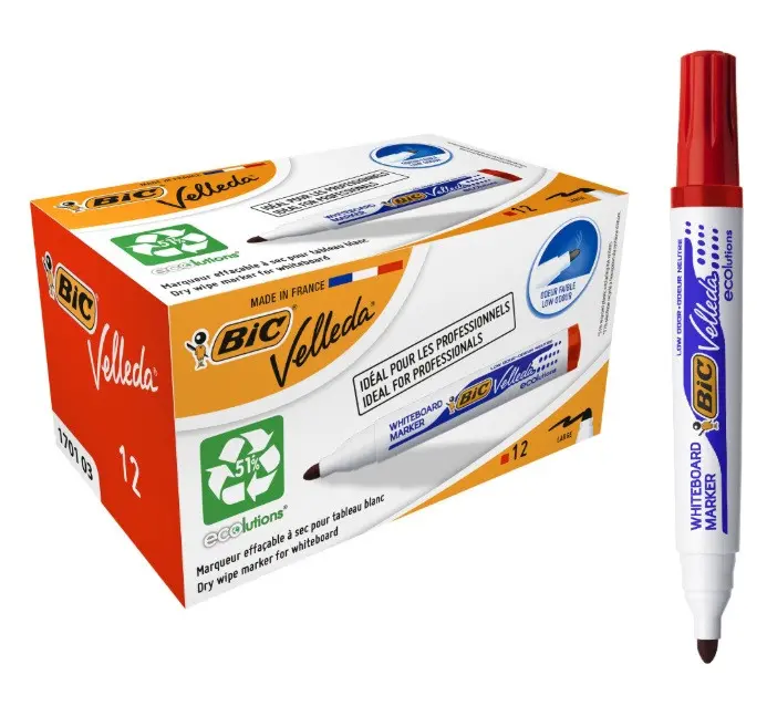 КУТИЯ 12 БР. МАРКЕР VELLEDA ЧЕРВЕН ЗА БЯЛА ДЪСКА BIC