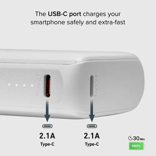 POWER BANK 10 000mAh,2xUSB-C,1xUSB A,10W, SBS - БЯЛ - image 3