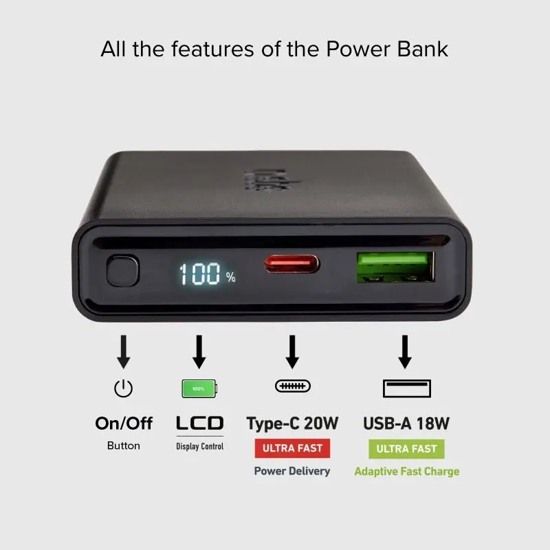POWER BANK 10000mAh,1xUSB C,1xUSB A,PD 20W,LCD SBS - image 2