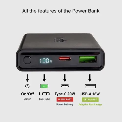Powerbank 10000mAh, 1xUSB C, 1xUSB A, PD 20W, LCD SBS - 3