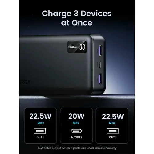 POWER BANK PB312 20 000mAh PD 22.5W UGREEN - ЧЕРЕН - image 4