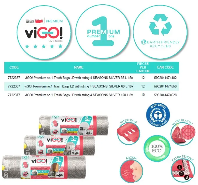 ТОРБИ ЗА СМЕТ SILVER 35L С ВРЪЗКА 15БР. PREMIUM №1 VIGO - image 5