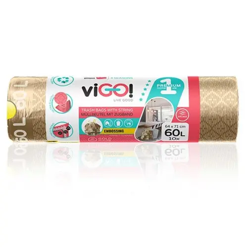 ТОРБИ ЗА СМЕТ GOLD 60L С ВРЪЗКА 10БР. PREMIUM №1 VIGO - image 1
