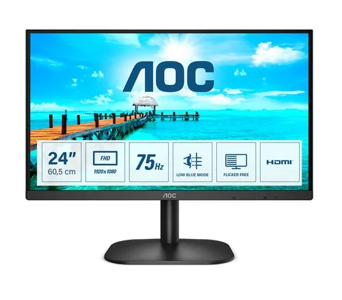 Монитор, AOC 24B2XHM2, 23.8" VA WLED, 1920x1080@75Hz, 4ms GTG, 250cd/m2, 3000:1, DC20M:1, FlickerFree, Low Blue Light, Tilt, D-SUB, HDMI