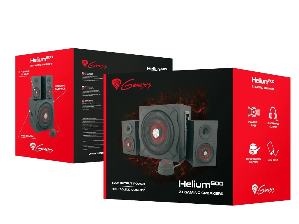 Аудио система, Genesis Speakers Helium 600 60W Rms 2.1 Black Wired Remote Control - image 5