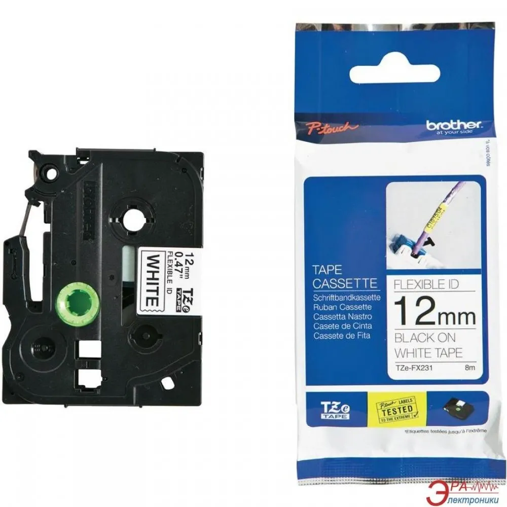 Консуматив, Brother TZe-FX231 Tape Black on White, Flexible ID, 12mm, 8m