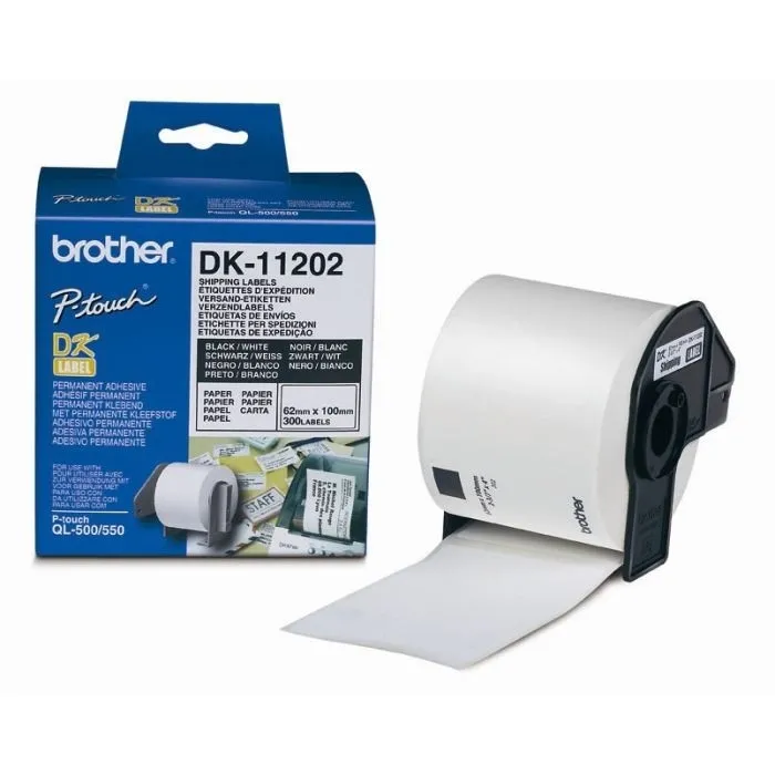 Консуматив, Brother DK-11202 Shipping Labels, 62mmx100mm, 300 labels per roll, Black on White