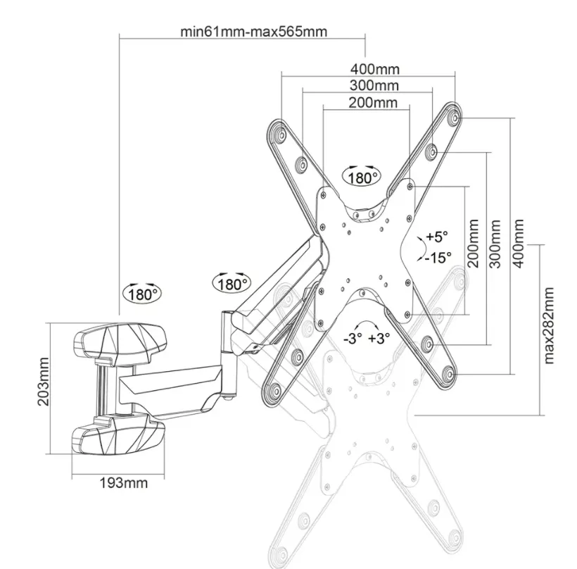 Стойка, Neomounts wall mounted gas spring TV mount (3 pivots VESA 400x400) - image 9