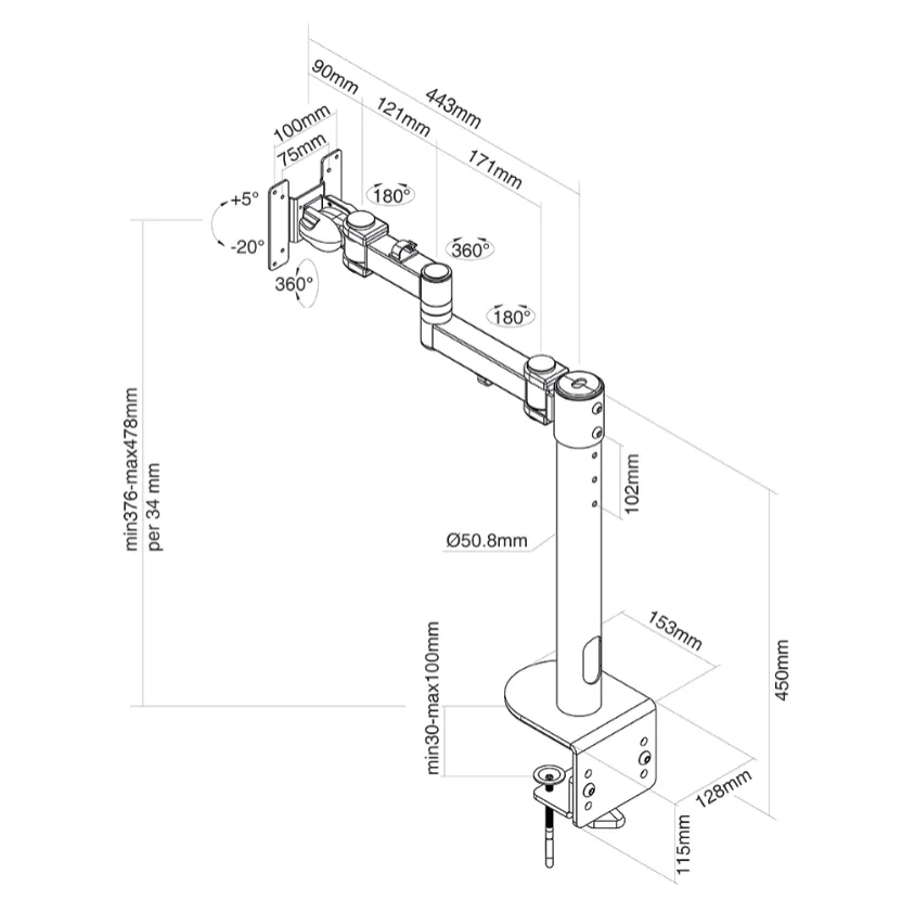 Стойка, Neomounts Flat Screen Desk Mount (clamp), high capacity - image 2