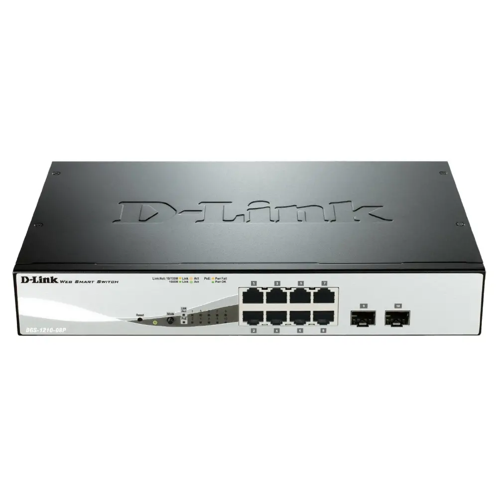 Комутатор, D-Link 8-Port Gigabit PoE Smart Switch with 2 SFP ports