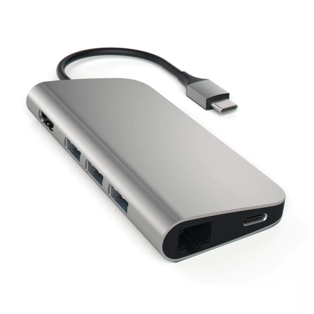 Докинг станция, Satechi Aluminium Type-C Multi-Port Adapter (HDMI 4K,3x USB 3.0,MicroSD,Ethernet) - Space Grey