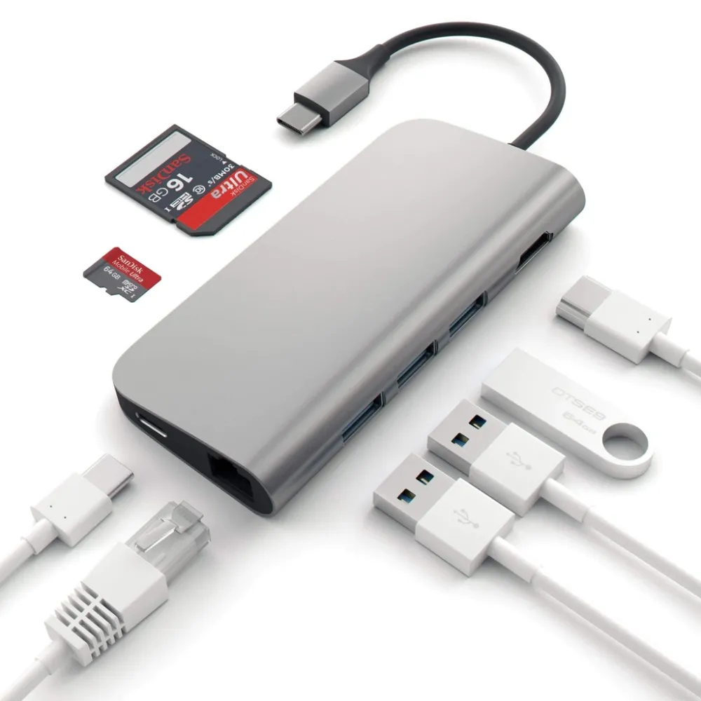 Докинг станция, Satechi Aluminium Type-C Multi-Port Adapter (HDMI 4K,3x USB 3.0,MicroSD,Ethernet) - Space Grey - image 2