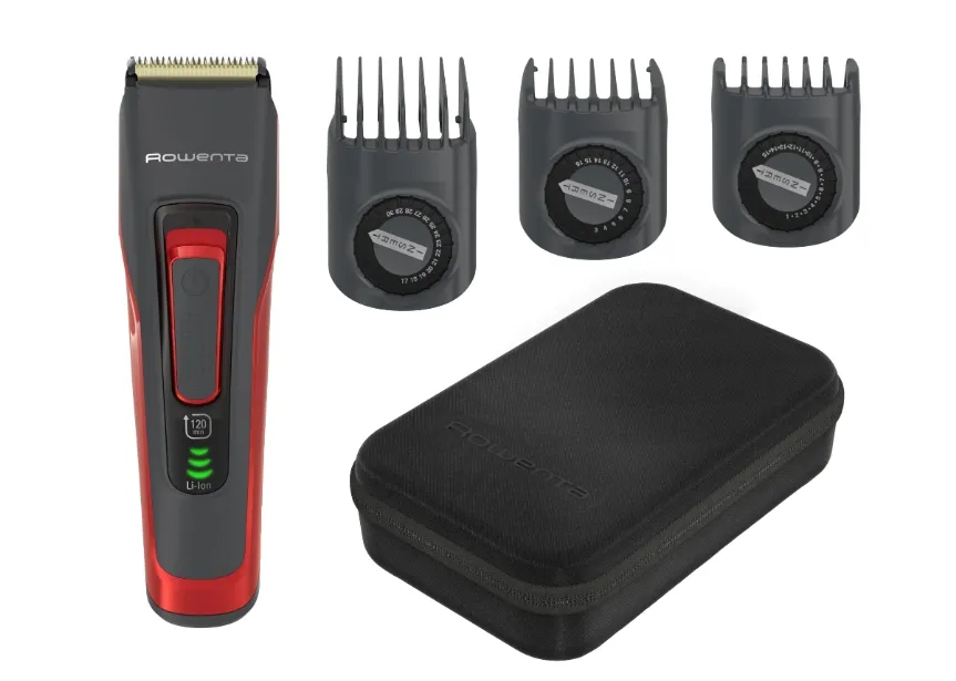 Тример, Rowenta TN5221F4 Hair trimmer Advancer Style, hair + beard, cordless + corded, washable blades, self-sharpening stainless steel blades, minimum cutting length 0.5mm, hair blade 42mm, 2 hair combs, 29 cutting length positions, 3 day beard function