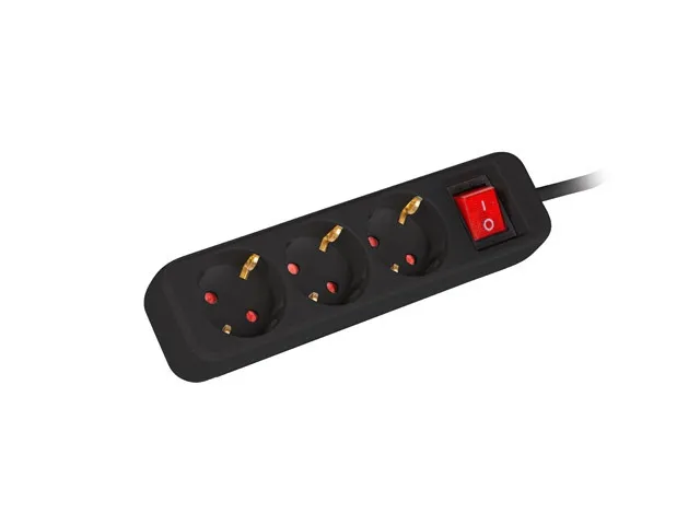 Разклонител, Lanberg power strip 1.5m, 3 sockets, french with circuit breaker quality-grade copper cable, black
