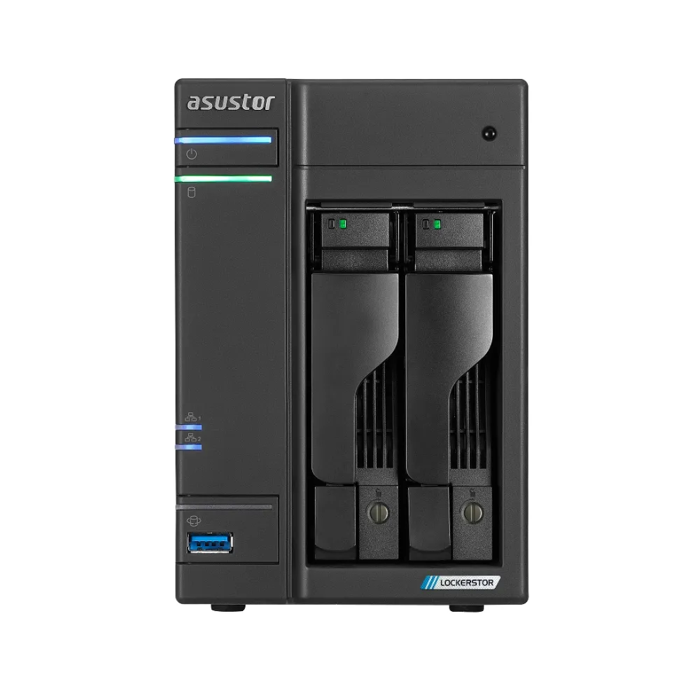 Мрежов сторидж, Asustor Lockerstor AS6702T, 2 Bay NAS, Intel Jasper Lake 4C 2.0 GHz, 4GB DDR4 SODIMM, M.2 NVMe x4 slots (Diskless), USB 3.2 Gen 2x2, Dual 2.5GbE Ports, WOW (Wake on WAN), AES-NI hardware encryption, MyArchive (support btrfs and snapshot), SSD Caching