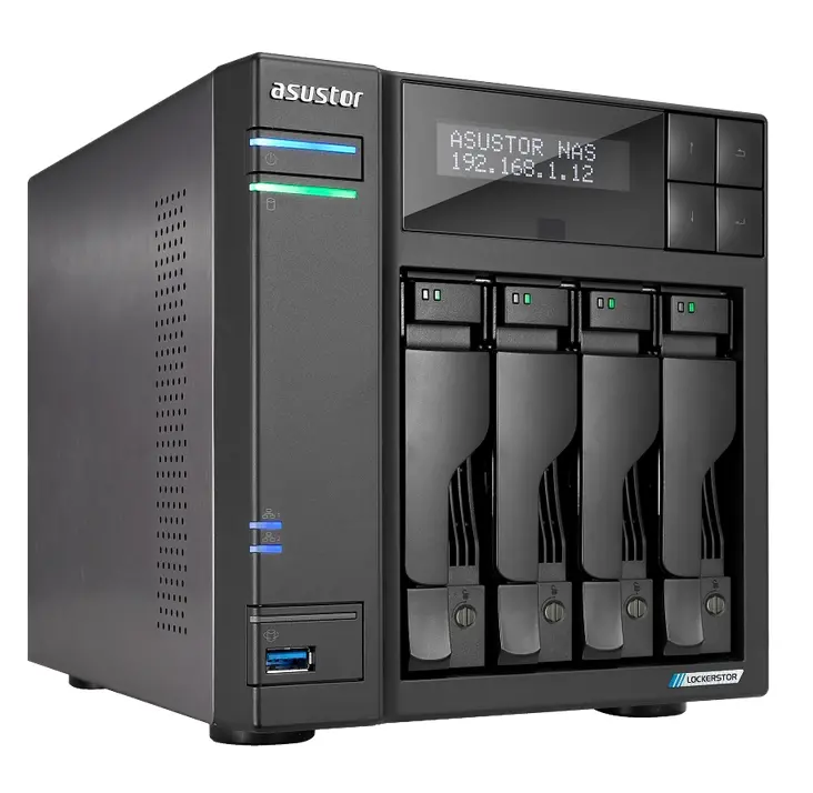 Мрежов сторидж, Asustor Lockerstor AS6704T, 4 Bay NAS, Intel Jasper Lake Quad-Core 2.0GHz, 4GB RAM DDR4, 2.5GbE x 2, M.2 SSD Slotsx4 (Diskless), USB 3.2 Gen 2x2, Toolless installation, with hot-swappable tray, hardware encryption, MyArchive, EZ connect, EZ Sync, Black - image 1