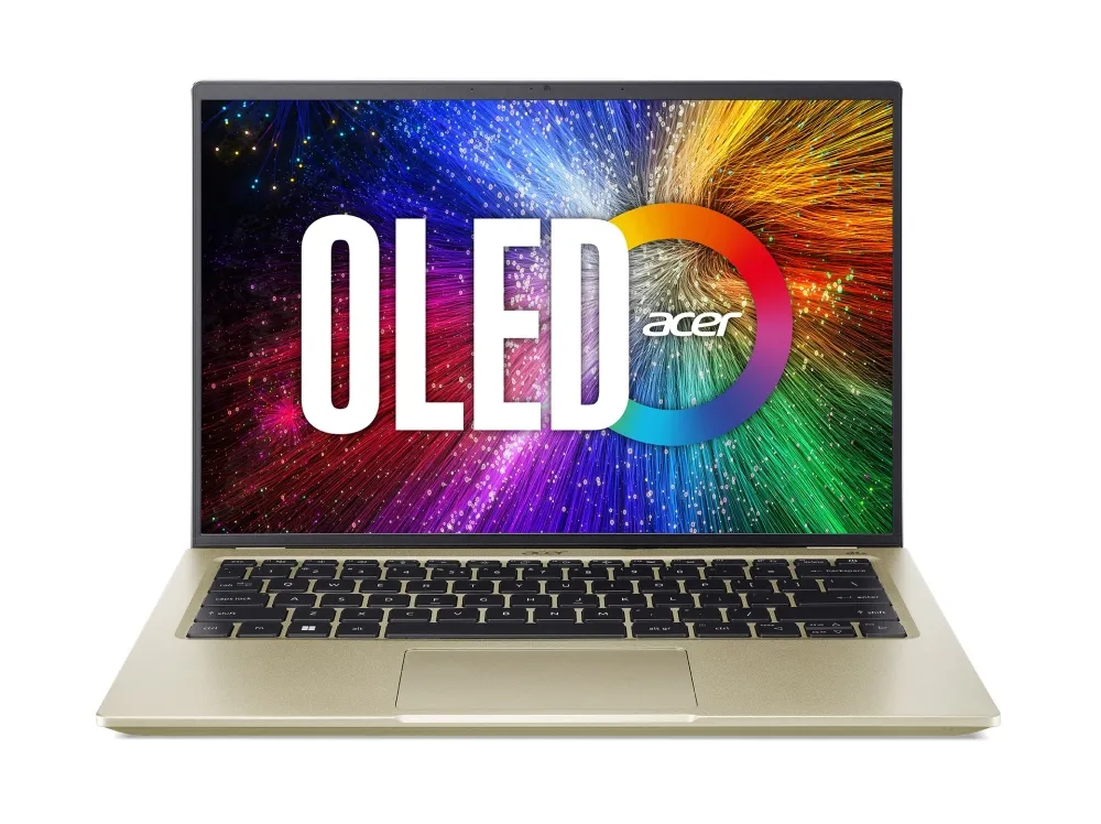 Лаптоп, Acer Swift 3, SF314-71-704M, Intel Core i7-12650H (2.30 GHz up to 4.70 GHz, 24MB), 14" 2.8K OLED (WQXGA+ 2880 x 1800), 400nit, DCI-P3 100%, 16 GB LPDDR5, 1024GB PCIe NVMe SSD, Intel UHD, WIFI 6E, BT, FHD Cam, Backlight KBD, FPR, Windows 11, Gold