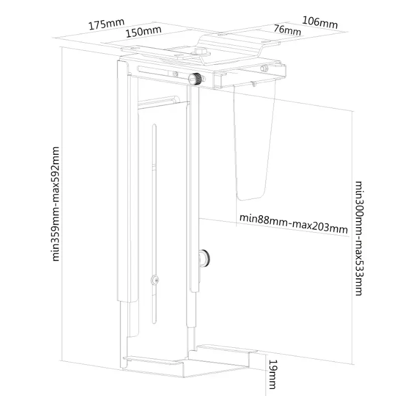 Стойка, Neomounts by NewStar Select CPU Holder (under desk, height: 30-53 cm / width: 9-20 cm) - image 5