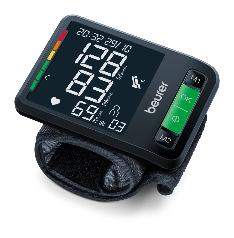 Апарат за кръвно налягане, Beurer BC 87 BT wrist blood pressure monitor with Bluetooth, Inflation technology, Wireless transfer, Patented resting indicator, XL display, 2 x 120 memory spaces, Risk indicator, Arrhythmia detection, Medical device, Date and time/automatic switch-off