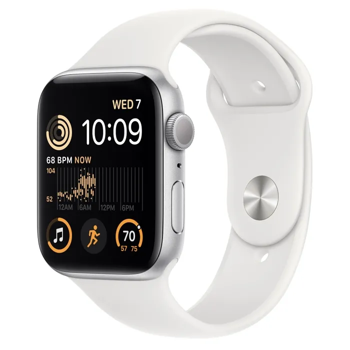 Часовник, Apple Watch SE2 GPS 44mm Silver Aluminium Case with White Sport Band - Regular