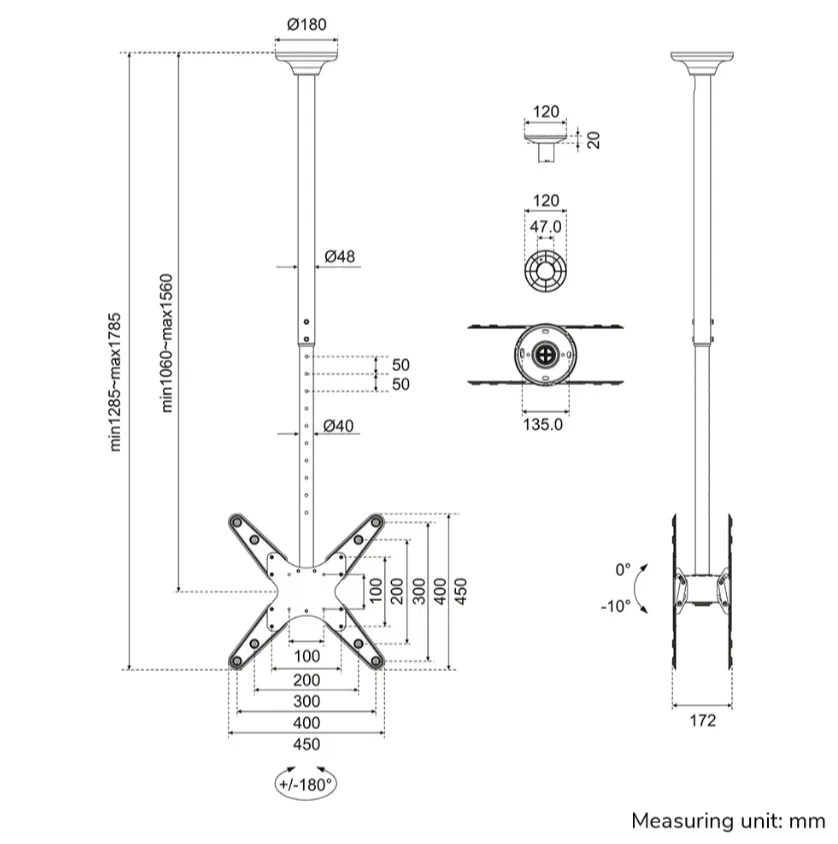 Стойка, Neomounts Back to Back Screen Ceiling Mount (Height: 106-156 cm) - image 6