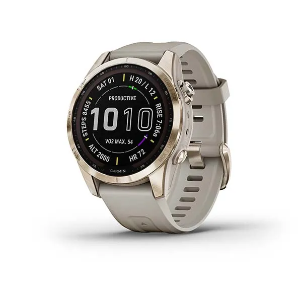 Garmin fēnix® 7S - fēnix 7S Sapphire Solar - Cream Gold Titanium с Light Sand каишка 010-02539-21