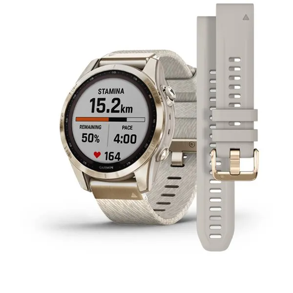 Garmin fēnix® 7S - fēnix 7S,Sapphire Solar - Cream Gold Titanium с Cream Heathered Nylon каишка* 010-02539-39