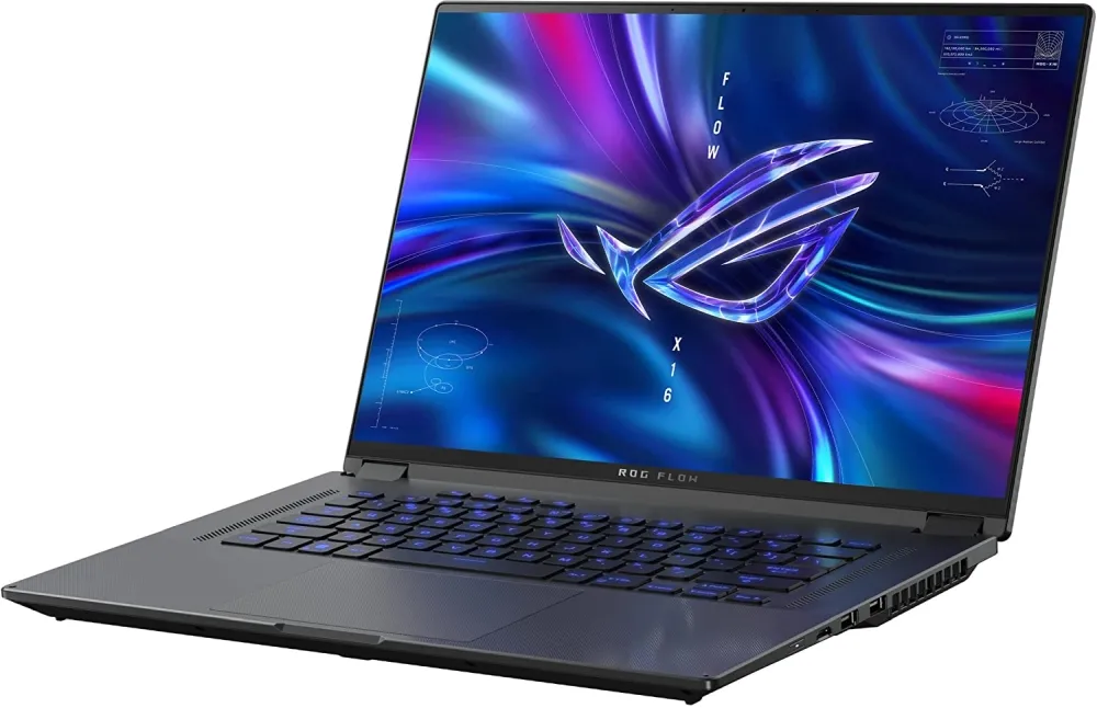 Лаптоп, Asus ROG Flow X16 GV601RM-M6007W, AMD Ryzen 7 6800HS, (8-core/16-thread, 20MB cache, up to 4.7 GHz max boost), 16"QHD+ 16:10 (2560 x 1600, WQXGA)165Hz,Touch,16GB DDR5 4800( 16GBon bd),1TB PCIE NVME,NVIDIA GeForce RTX 3060 GDDR6 6GB,Illum. Kbd,Win11, Gray - image 1