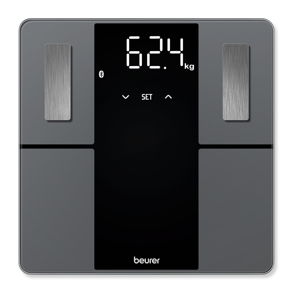 Везна, Beurer BF 500 BT diagnostic bathroom scale in black, titanium-coated stainless steel electrodes, extra-large magic display 40mm, Weight, body fat, body water, muscle percentage, bone mass, AMR/BMR calorie display; BMI calculation; Bluetooth; 180 kg / 100 - image 1