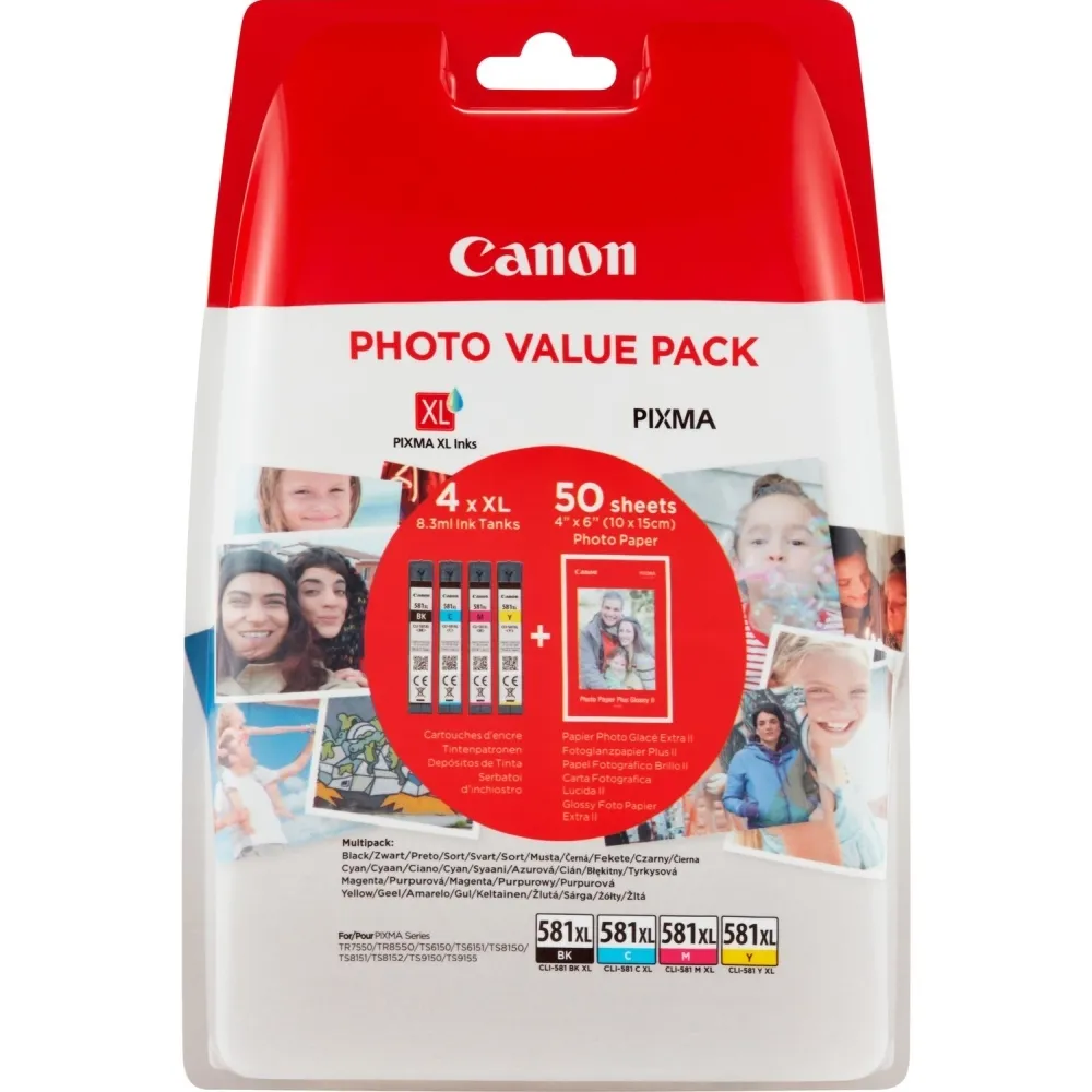 Консуматив, Canon CLI-581 XL C/M/Y/BK Multi Pack + 50 sheets 4x6" Photo Paper (PP-201)