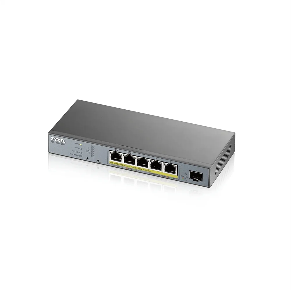 Комутатор, ZyXEL GS1350-6HP, 6 Port managed CCTV PoE switch, long range, 60W, 802.3BT
