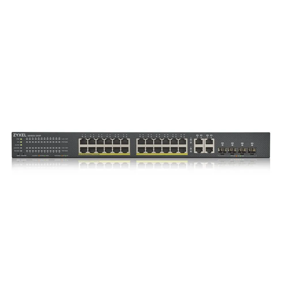 Комутатор, ZyXEL GS1920-24HPv2, 28 Port Smart Managed Switch 24x Gigabit Copper and 4x Gigabit dual pers., hybird mode, standalone or NebulaFlex Cloud - image 1