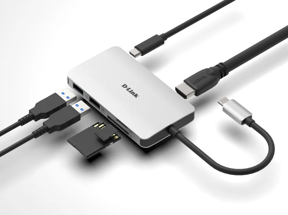 USB хъб, D-Link 6-in-1 USB-C Hub with HDMI/Card Reader/Power Delivery - image 1