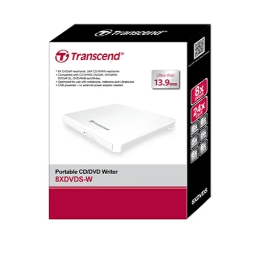 Оптично устройство, Transcend 8X DVD±RW, Slim Type, USB 2.0 (White), 13.9mm Thickness - image 2