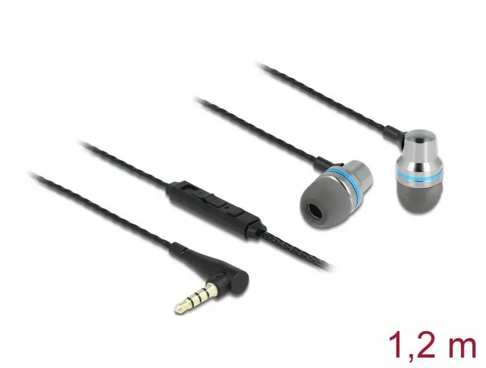 Слушалки DeLock 27183, In-Ear, 3.5 mm жак, Микрофон, Управление на звука, Черен/Сив - image 1