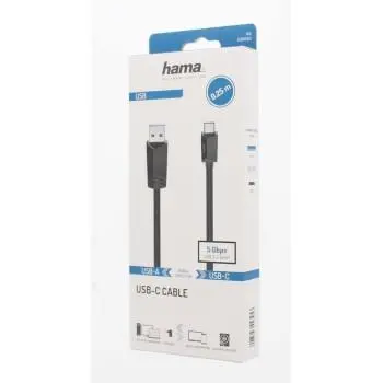 Кабел HAMA USB-C мъжко-USB-A мъжко, USB 3.2 Gen 1, 5Gbit/s, 0.25 м., Черен - image 1