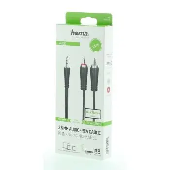 Аудио кабел HAMA, 3.5 mm жак - 2 x Чинч, 1.5м, Черен - image 1