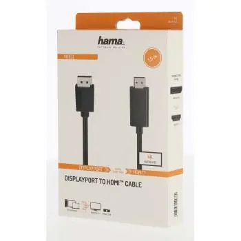 Кабел HAMA 200712, DisplayPort v.1.2 мъжко - HDMI мъжко, Ultra-HD, 4K, 1.5м, Черен - image 1