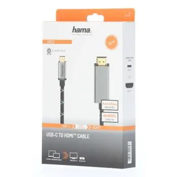 Кабел HAMA 200507, USB-C мъжко - HDMI мъжко, Ultra-HD, 4K@60 Hz, 1.5м, Черен - image 1