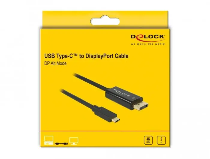 Конвертор Delock, USB-C мъжко - DisplayPort мъжко, 4K 60 Hz, 2 m, Черен - image 2