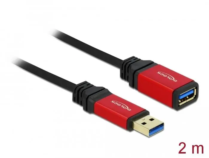 Удължителен кабел Delock USB-A мъжко - USB-А женско, 2 м, Premium, Екраниран, Черен - image 1