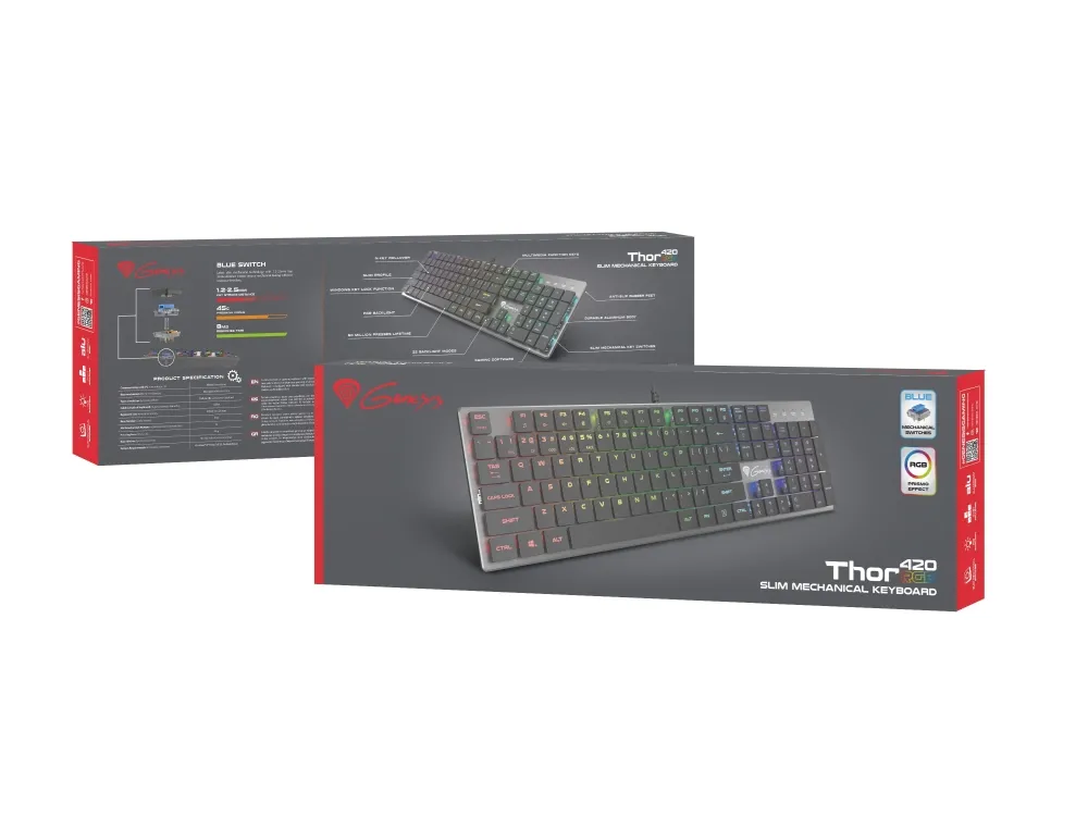 Клавиатура, Genesis Mechanical Gaming Keyboard Thor 420 RGB Backlight Content Slim Blue Switch US Layout - image 2