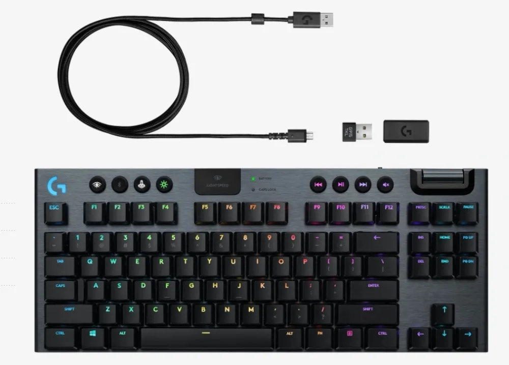 Клавиатура, Logitech G915 Wireless TKL Keyboard, GL Linear Low Profile, Lightspeed Wireless, Lightsync RGB, Game Mode, Media Controls, Carbon - image 1